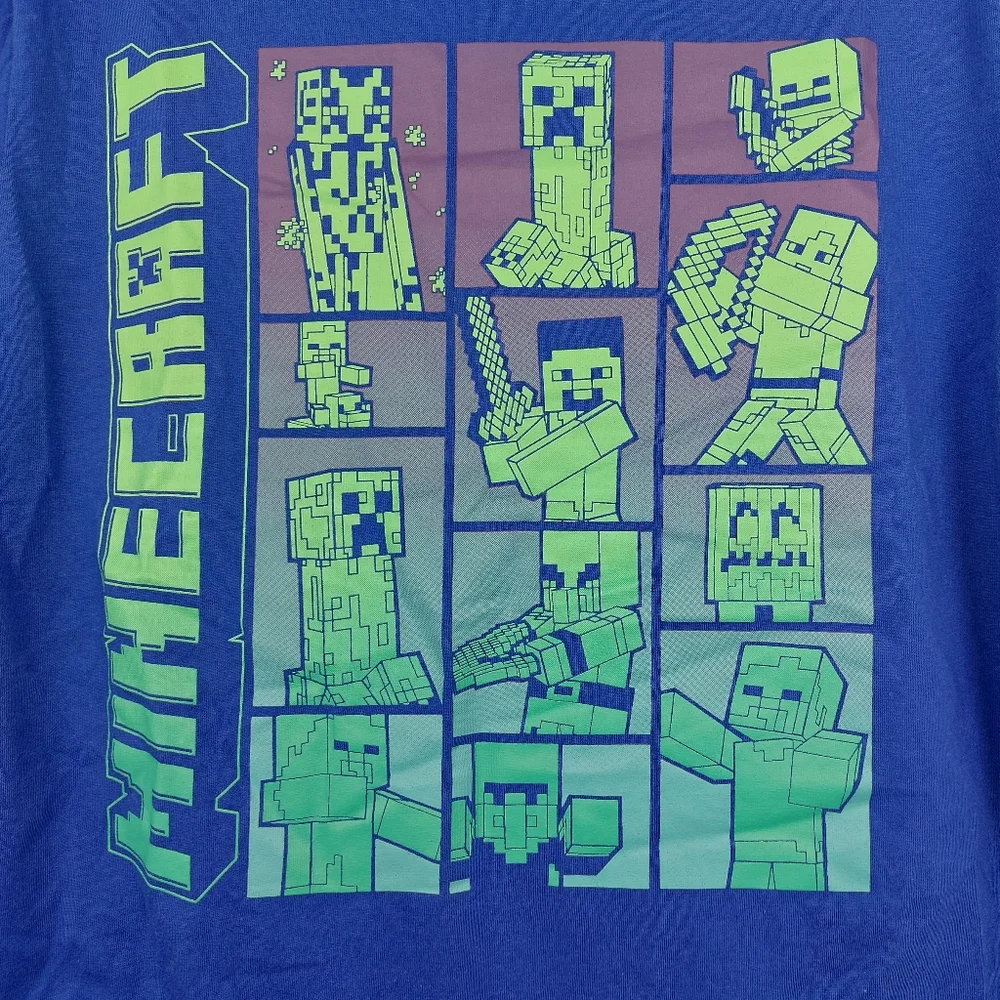 Minecraft Mojang Boys XXL 18 Blue Creeper Graphic T-Shirt Video Game‎ Gamer Tee